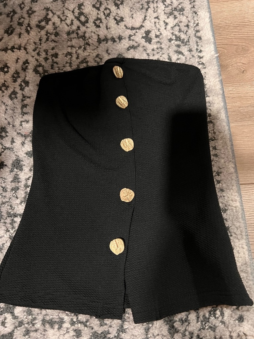 Black Strapless Tube Top with Gold Button Detail